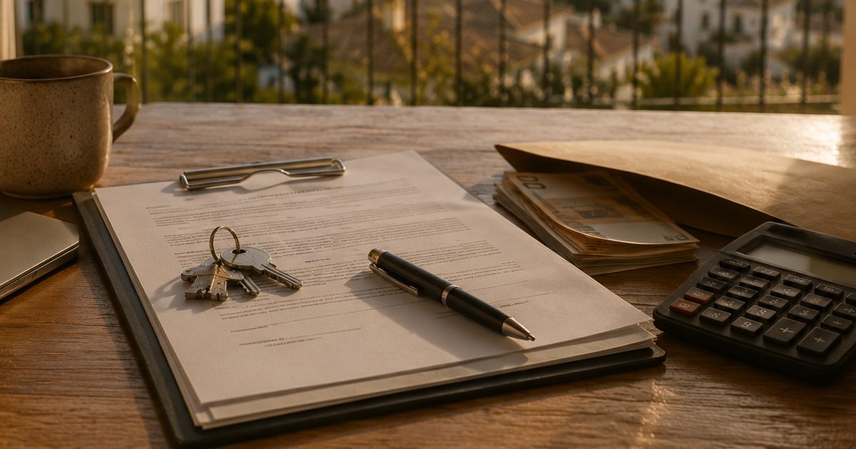 Contrato de alquiler con llaves y calculadora